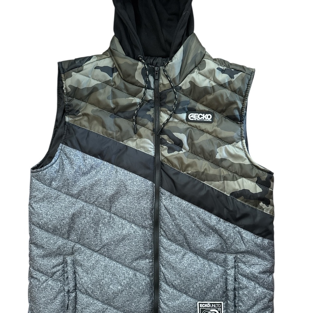 Ecko Unltd Men’s‎ Sleeveless Zip Up Hooded Vest Size XL Camo Two Tone Y2K Street
